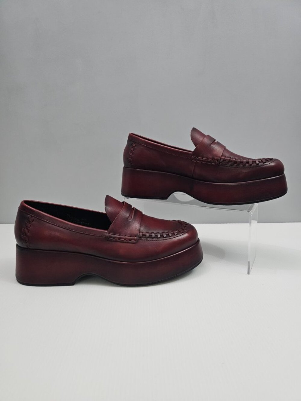 Kork Ease Pixie Platform Penny Loafer Womens 9 Dark Brick Red Leather Wedge NEW - Picture 3 of 14
